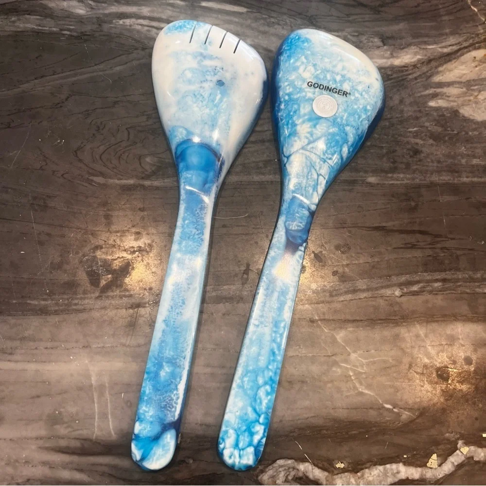 Godinger Radiant Resin Blue Salad Servers Ocean NEW In Box